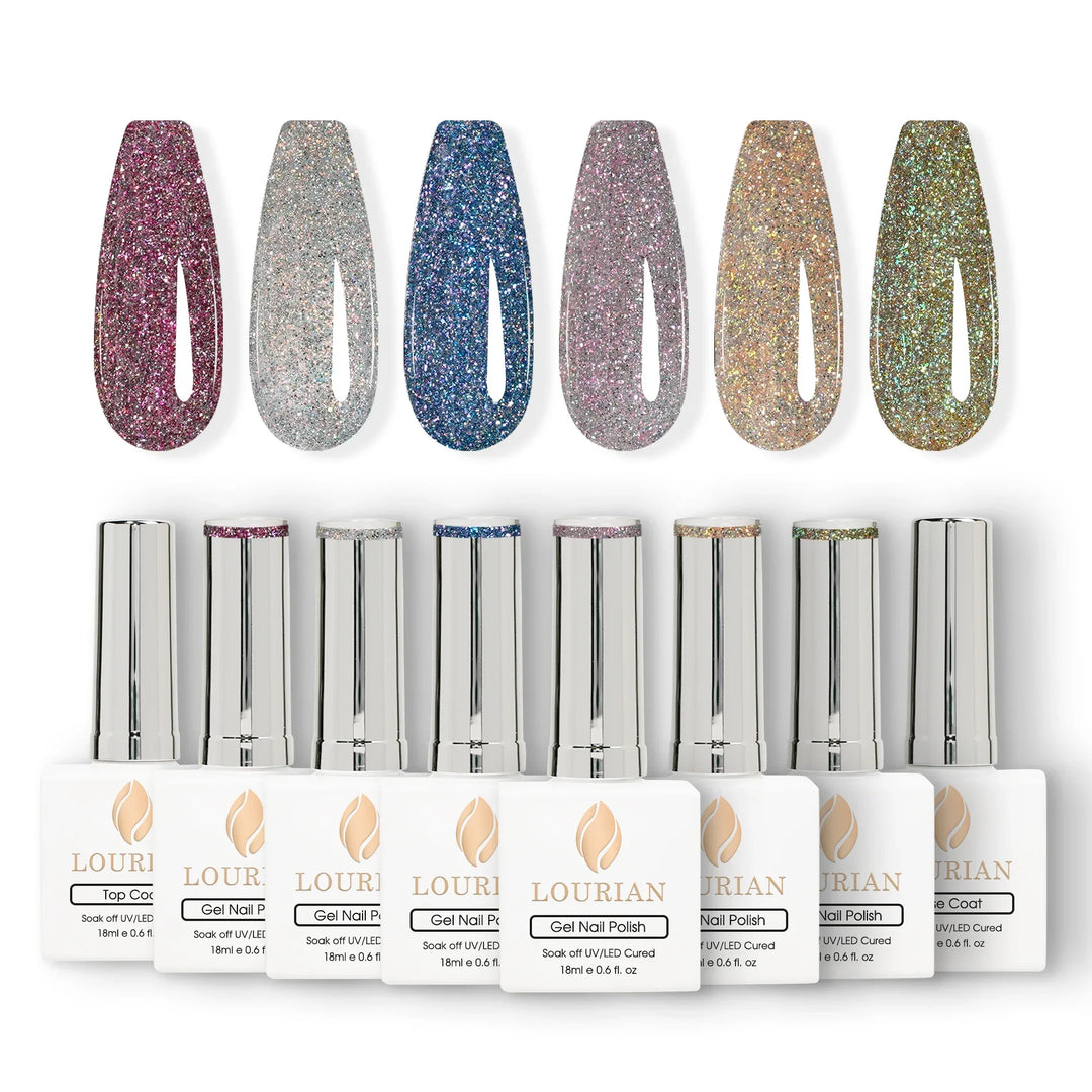 Gel Polish Starter Kit | 6 Disco Twinkle Gel + Base & Top Coat - Lourian® Official Store
