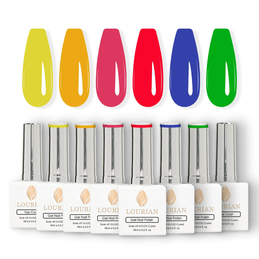 Gel Polish Starter Kit | 6 Neon Mix Colors + Base & Top Coat - Lourian® Official Store