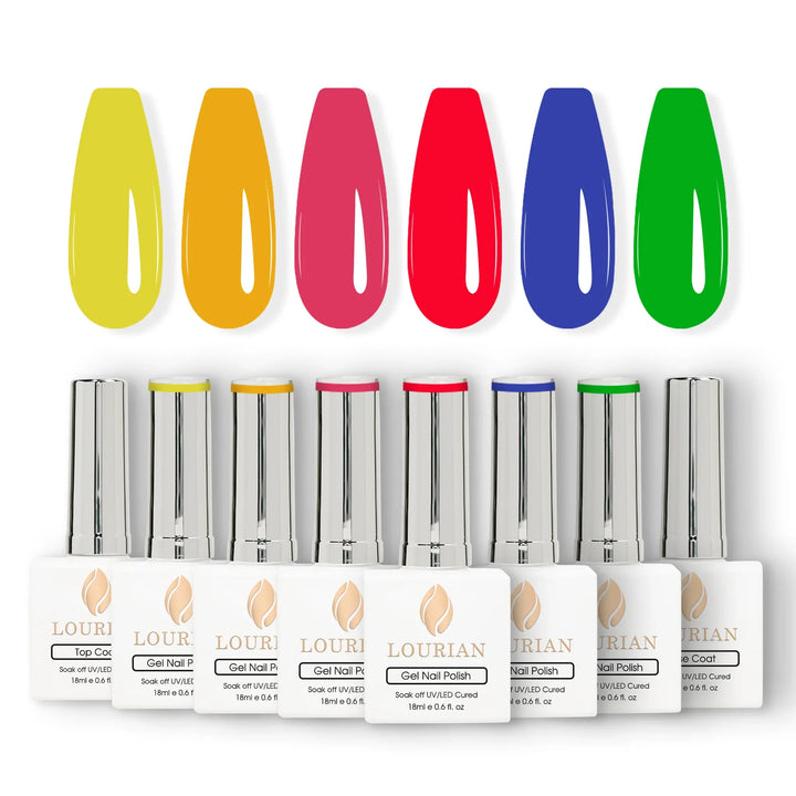 Gel Polish Starter Kit | 6 Neon Mix Colors + Base & Top Coat - Lourian® Official Store
