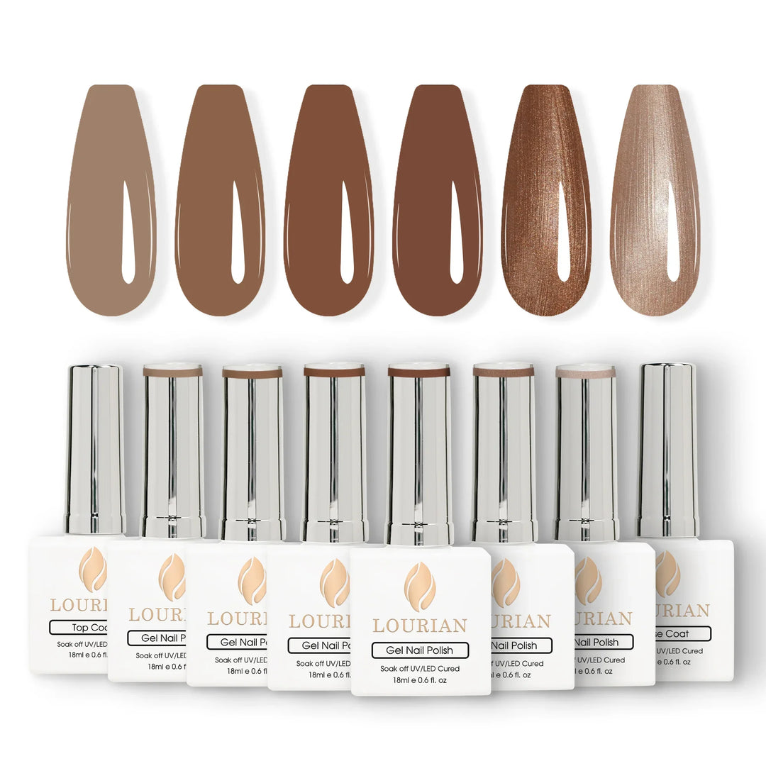Gel Polish Starter Kit | 6 Mocha Gel + Base & Top Coat - Lourian® Official Store