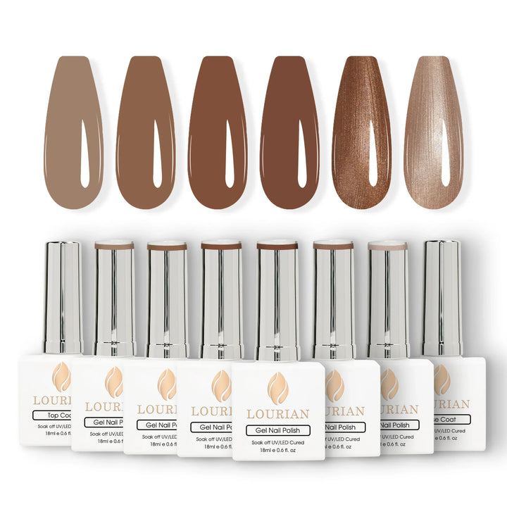 Gel Polish Starter Kit | 6 Mocha Gel + Base & Top Coat - Lourian® Official Store