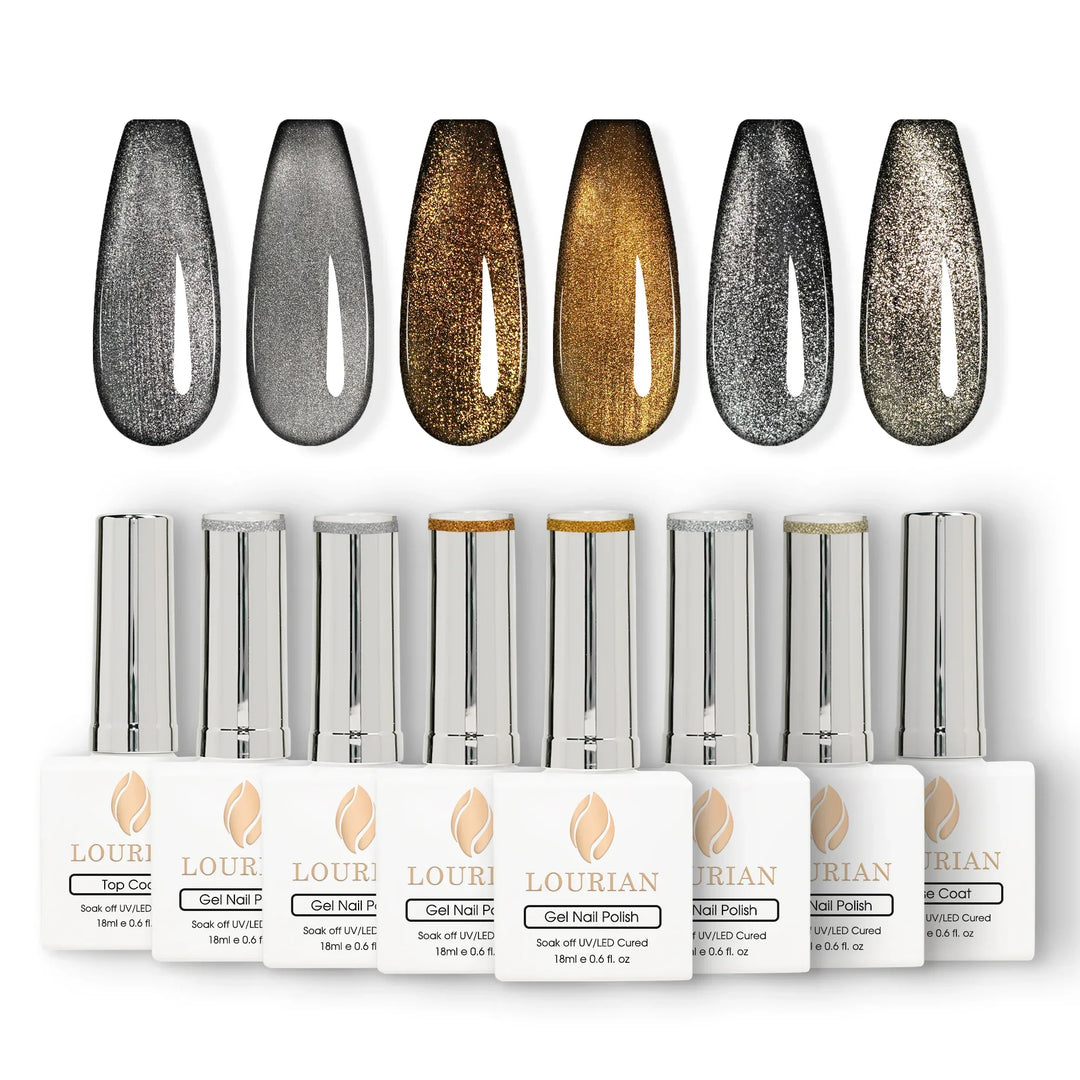 Gel Polish Starter Kit | 6 Prism Flash Cat Eye Colors + Base & Top Coat - Lourian® Official Store