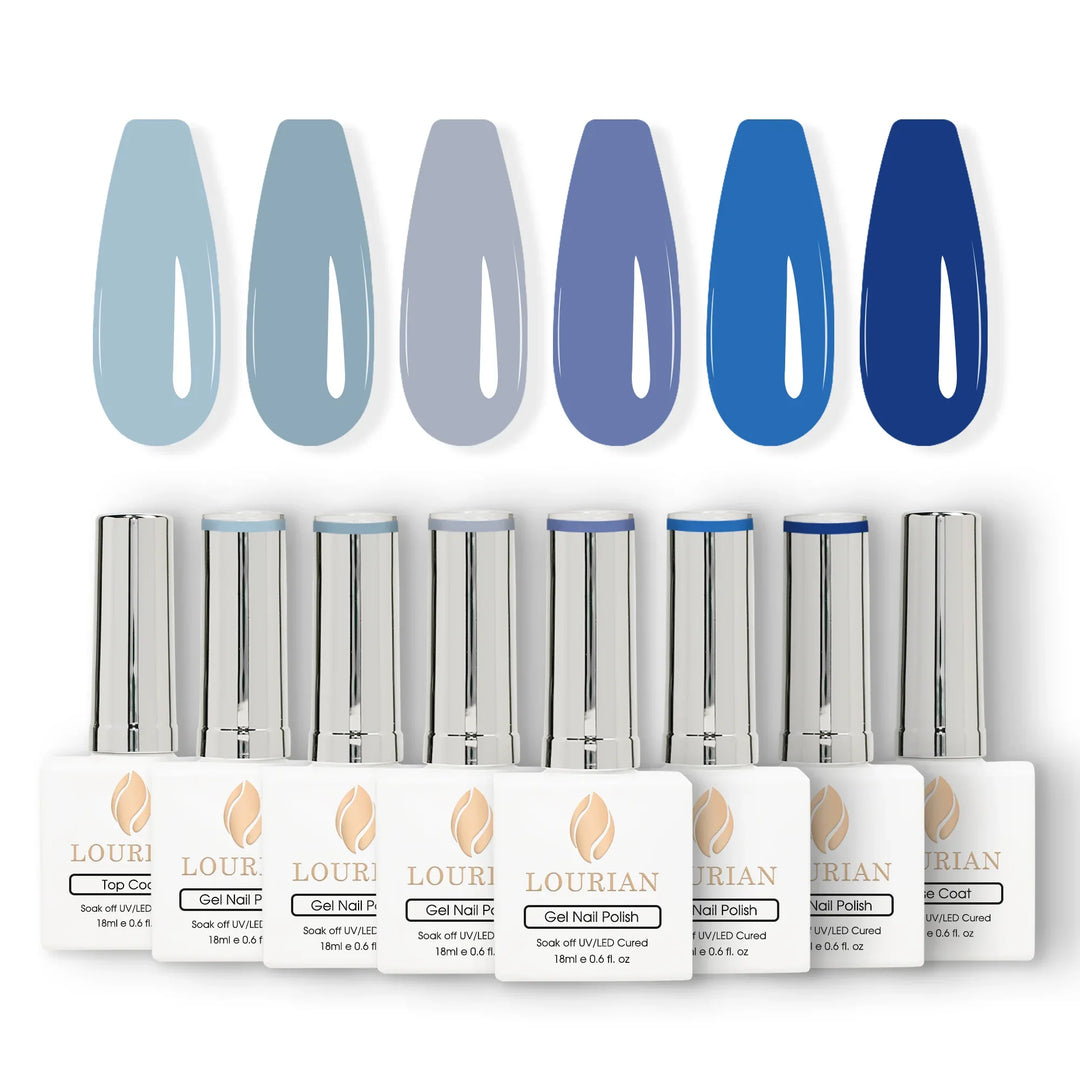 Gel Polish Starter Kit | 6 Blue Colors + Base & Top Coat - Lourian® Official Store