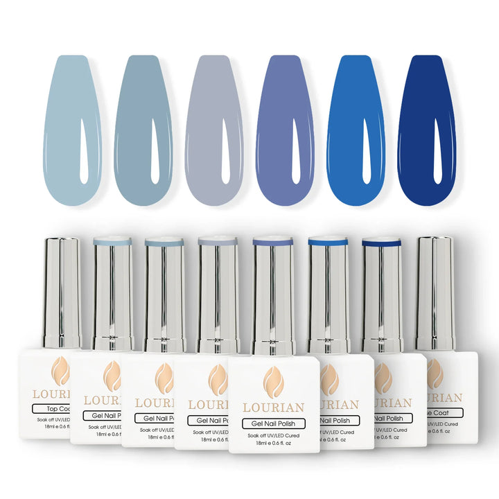 Gel Polish Starter Kit | 6 Blue Colors + Base & Top Coat - Lourian® Official Store