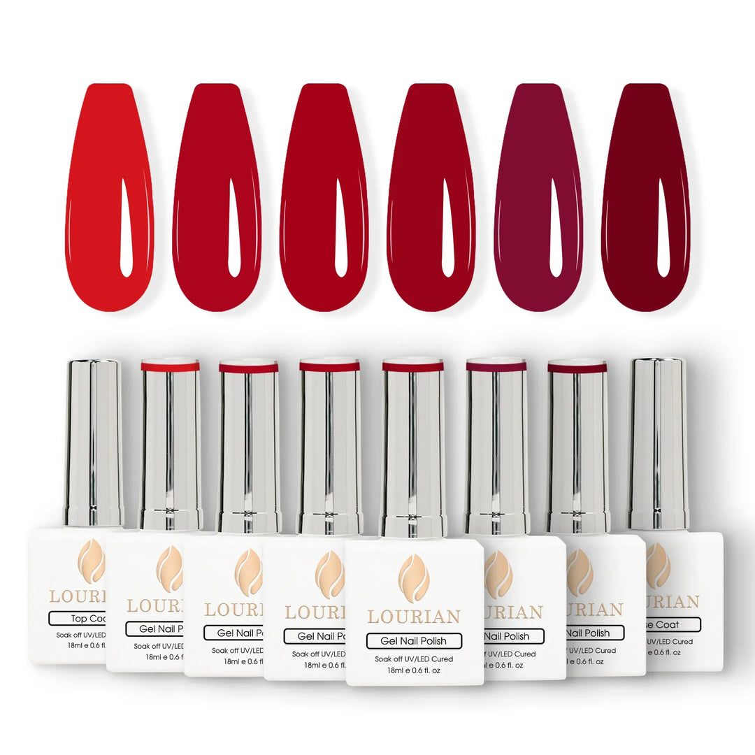 Gel Polish Starter Kit | 6 Bright Red Colors + Base & Top Coat - Lourian® Official Store