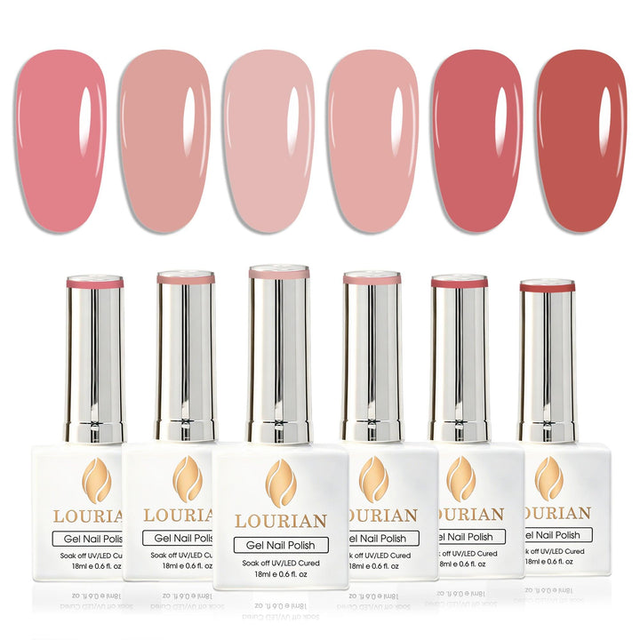 6 * 18ml | 6 Natural Nude & Pink Gel Nail Colors Set