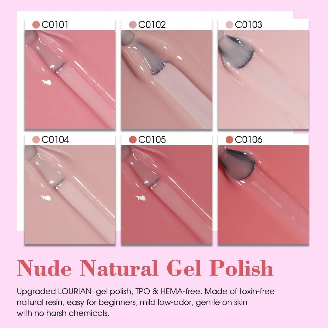 6 * 18ml | 6 Natural Nude & Pink Gel Nail Colors Set