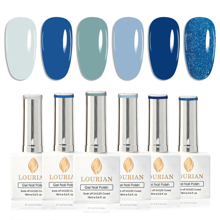 6 * 18ml | 6 Trending Blue Colors Gel Nail Polishes Set