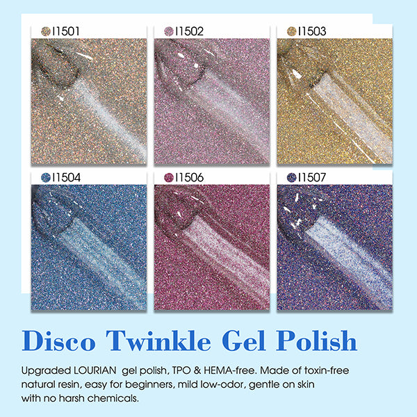 6 * 18ml | 6 Disco Twinkle Gel Polish Colors Set