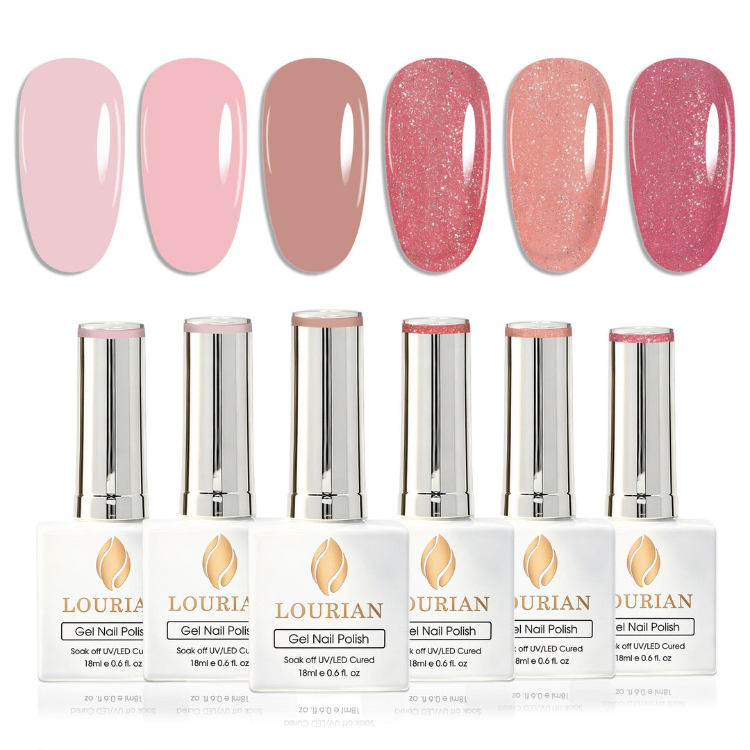 6 * 18ml | Lot de 6 vernis à ongles gel couleurs naturelles et pailletées