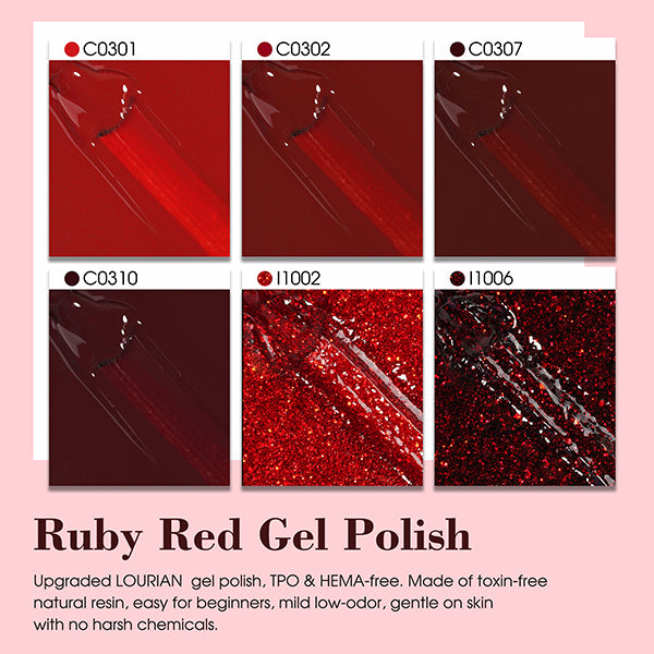 6 * 18ml | Ruby Red Colors Gel Nail Polish Set