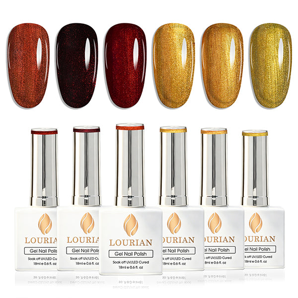8 x 18 ml | 6 esmaltes de gel supermetálicos + capa base y capa superior