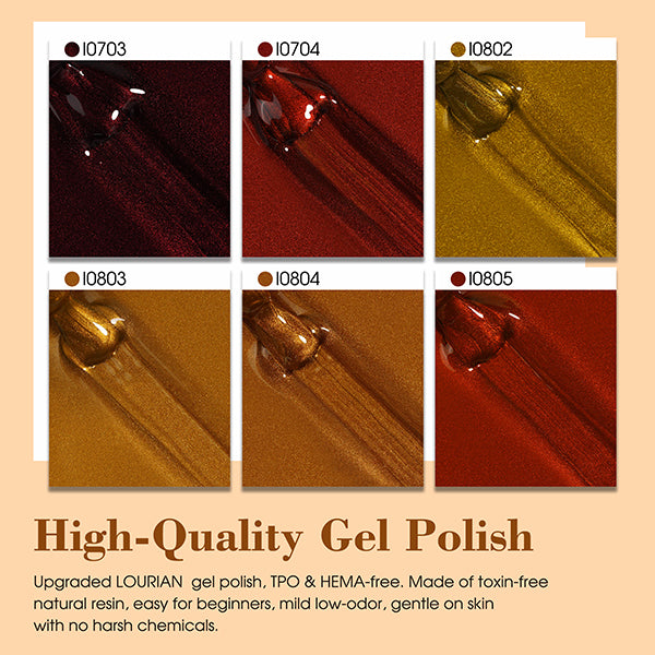 8 x 18 ml | 6 esmaltes de gel supermetálicos + capa base y capa superior