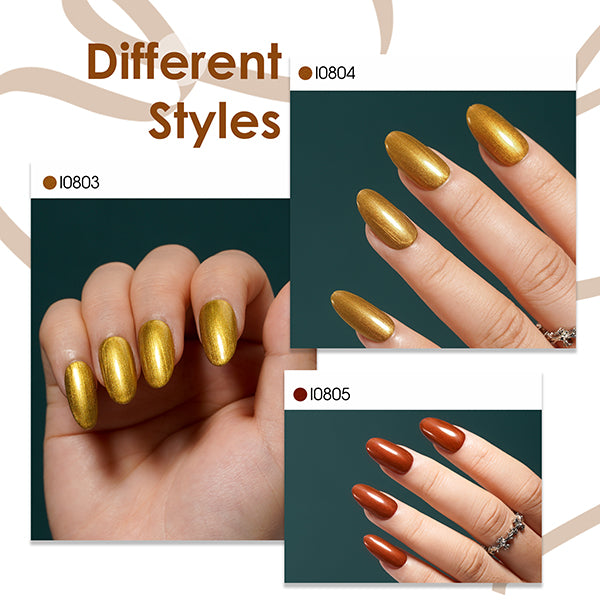 8 x 18 ml | 6 esmaltes de gel supermetálicos + capa base y capa superior