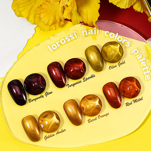8 x 18 ml | 6 esmaltes de gel supermetálicos + capa base y capa superior