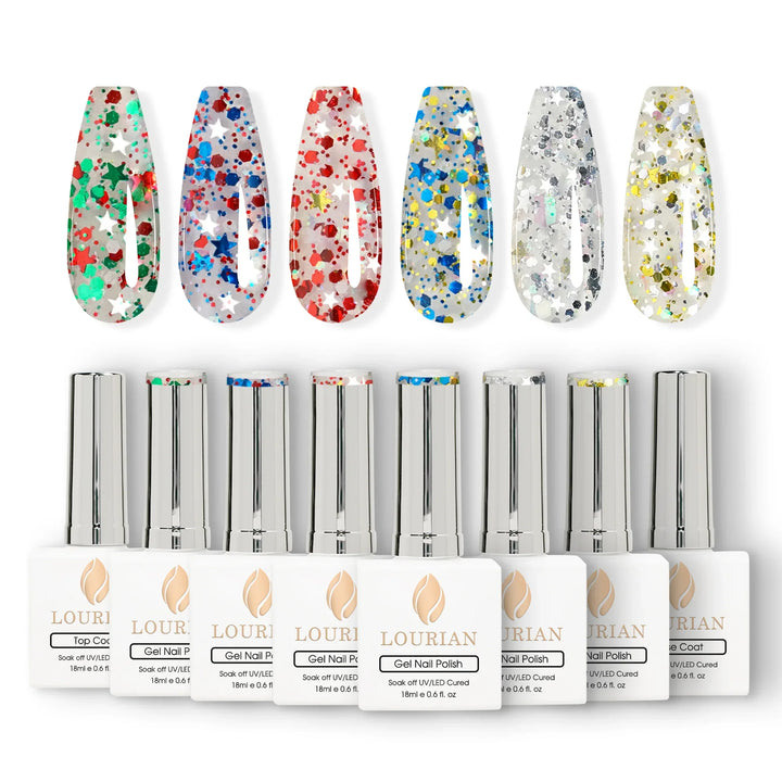 Gel Polish Starter Kit | 6 Christmas Glitter Gel + Base & Top Coat - Lourian® Official Store