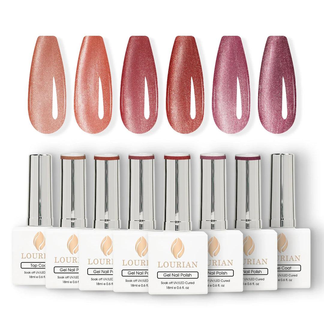 Gel Polish Starter Kit | 6 Mystic Crystal Cat Eye Colors + Base & Top Coat - Lourian® Official Store