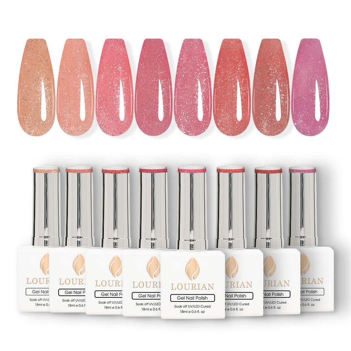8*18ml | 8 Nude Pink Glitter Gel Polish Set