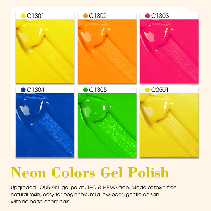 6 * 18ml | 6 Neon Colors Gel Nail Polishes Set