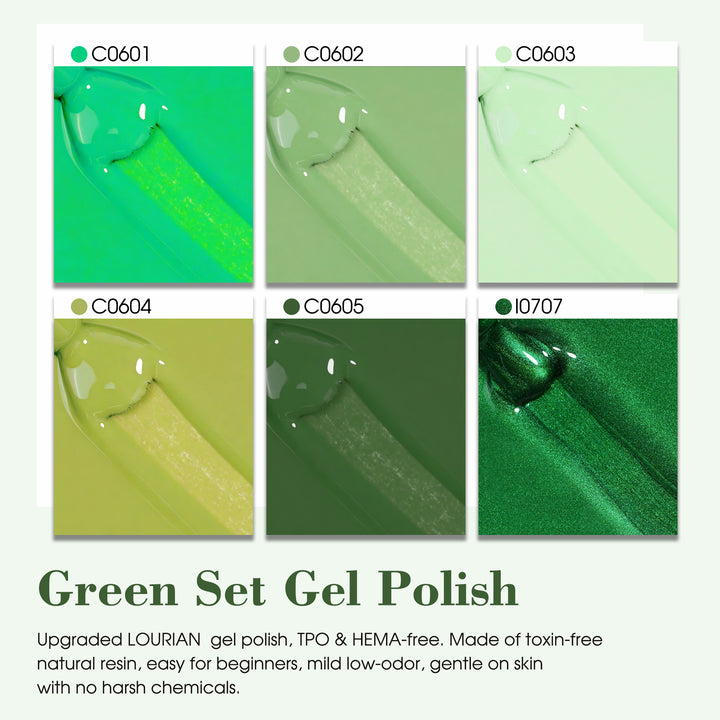 6 * 18ml | Green Gel Nail Polish Set