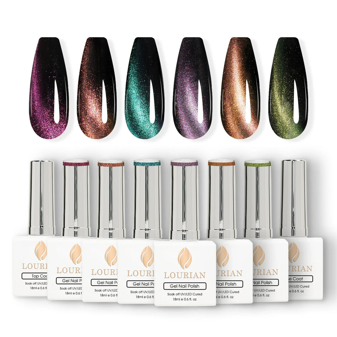Gel Polish Starter Kit | 6 Cat Eye 5D Colors + Base & Top Coat - Lourian® Official Store