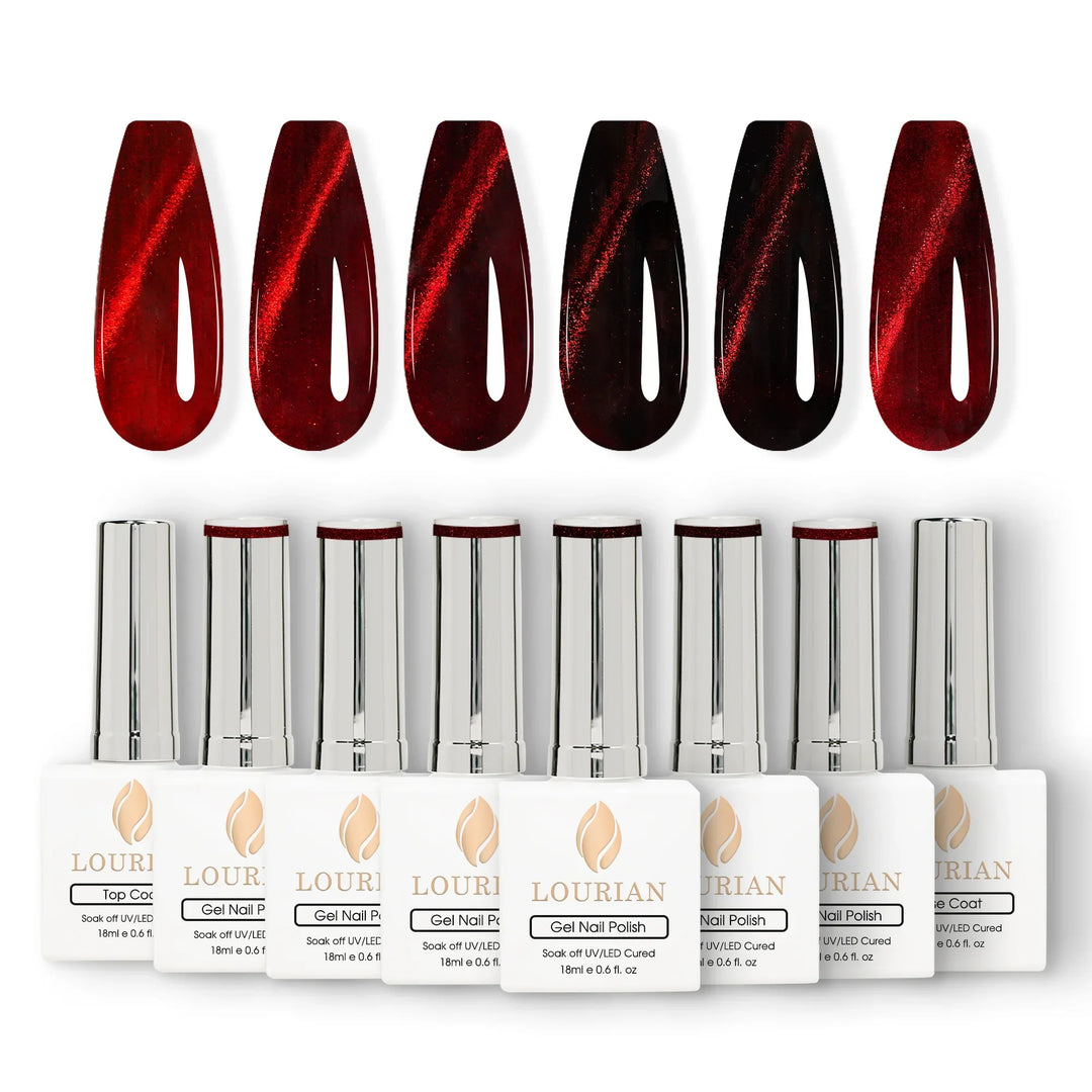 Gel Polish Starter Kit | 6 Red Cat Eye Colors + Base & Top Coat - Lourian® Official Store