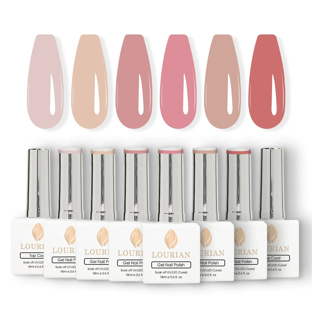 Gel Polish Starter Kit | 6 Natural Gel Colors + Base & Top Coat - Lourian® Official Store