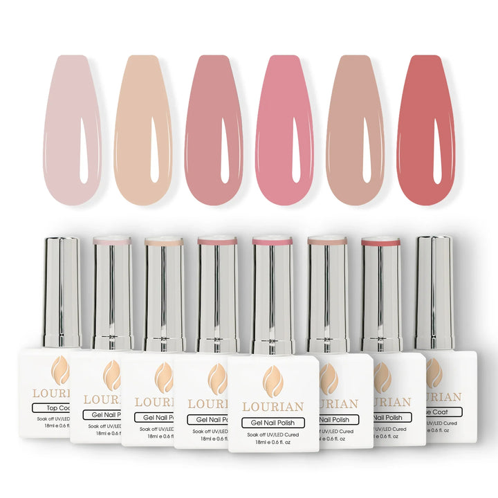 Gel Polish Starter Kit | 6 Natural Gel Colors + Base & Top Coat - Lourian® Official Store