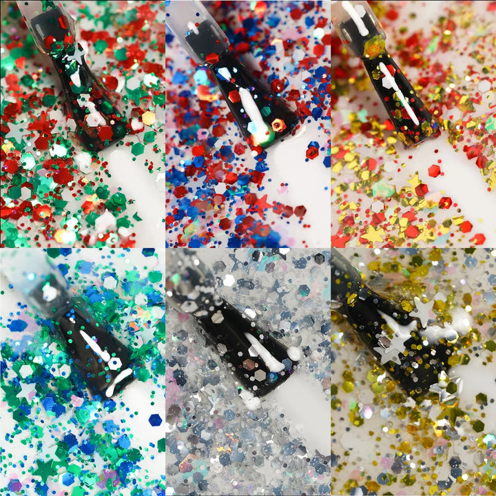 Gel Polish Starter Kit | 6 Christmas Glitter Gel + Base & Top Coat - Lourian® Official Store