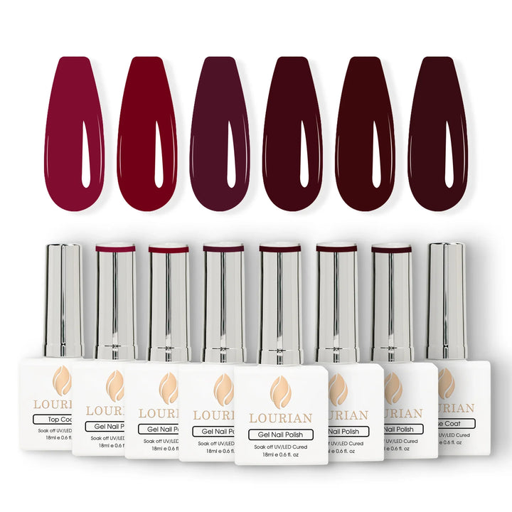 Gel Polish Starter Kit | 6 Dark Red Colors + Base & Top Coat - Lourian® Official Store